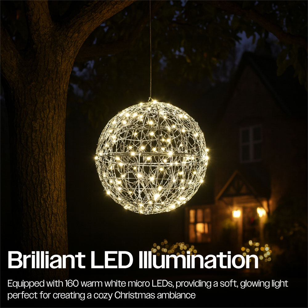 Xmas Haus Shiny Silver 160 Warm White Micro LED Ball Light 30cm Image 3
