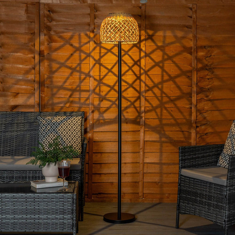 ValueLights Natural Rope Solar Powered Outdoor Garden Light Floor Lamp with Rattan Shade Image 2
