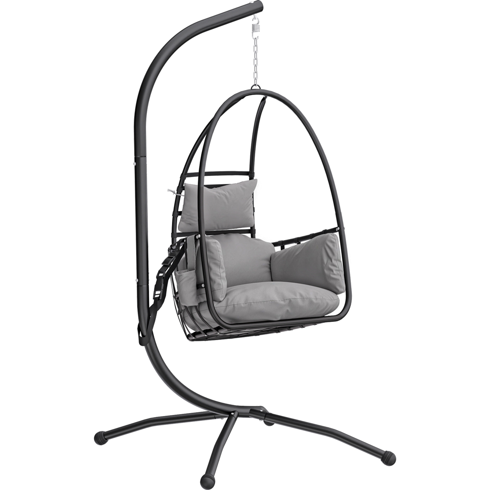 Outsunny Dark Grey Hanging Hammock Egg Chair with Stand Image 2