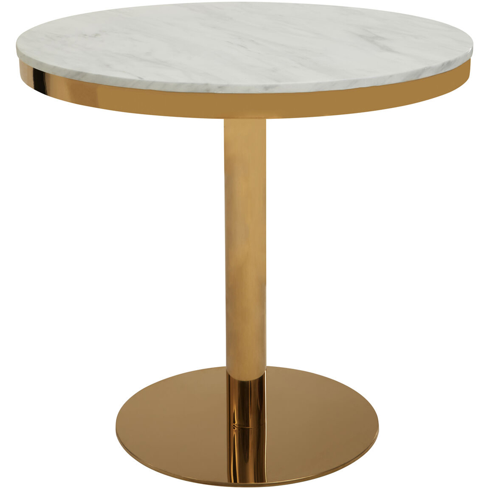 Premier Housewares Azalea White 2 Seater Round Marble Dining Table with Gold Base Image 2