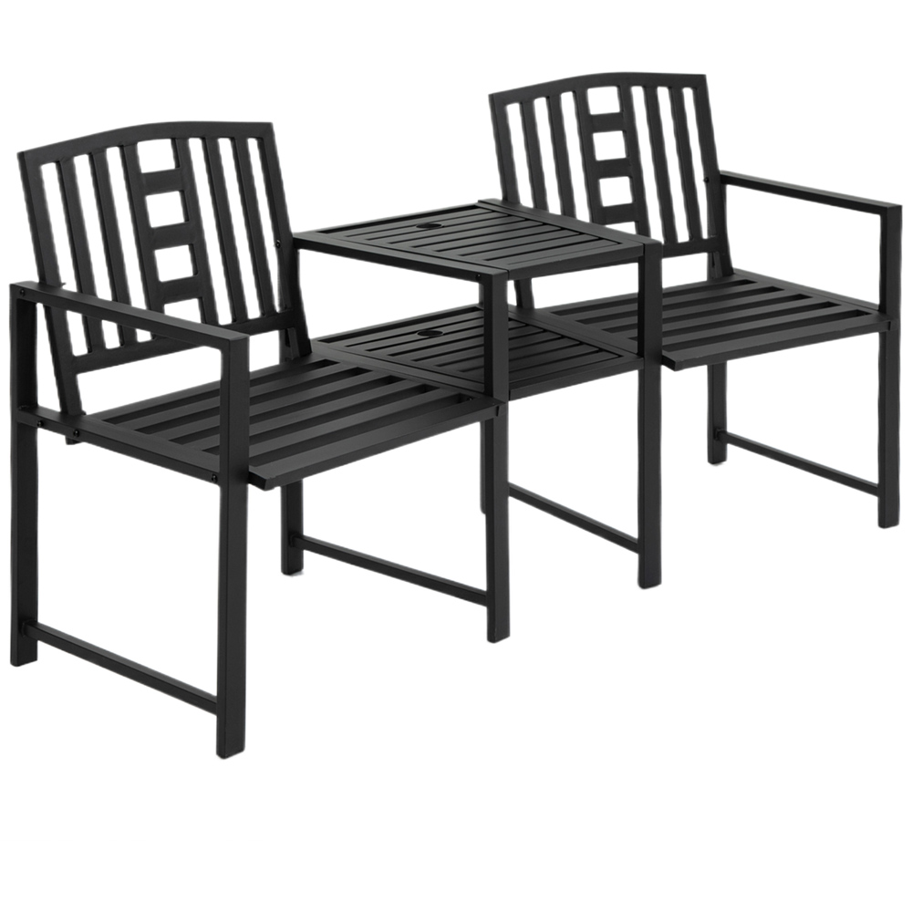 Outsunny 2 Seater Black Companion Seat with Umbrella Hole Image 2