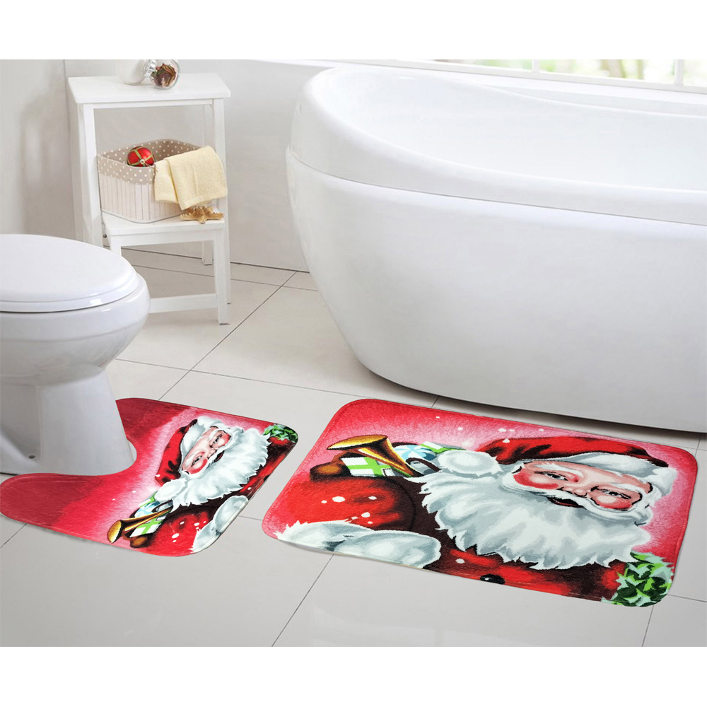 Noel Square Red Smiling Santa Xmas Bath Set 2 Piece Image 2