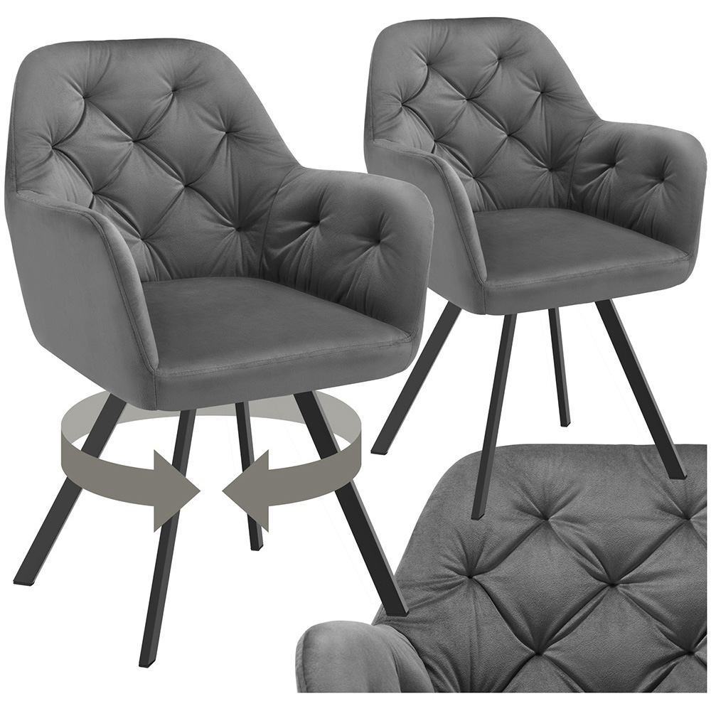 tectake Lucia Set of 2 Anthracite Quilted Armchair Image 2