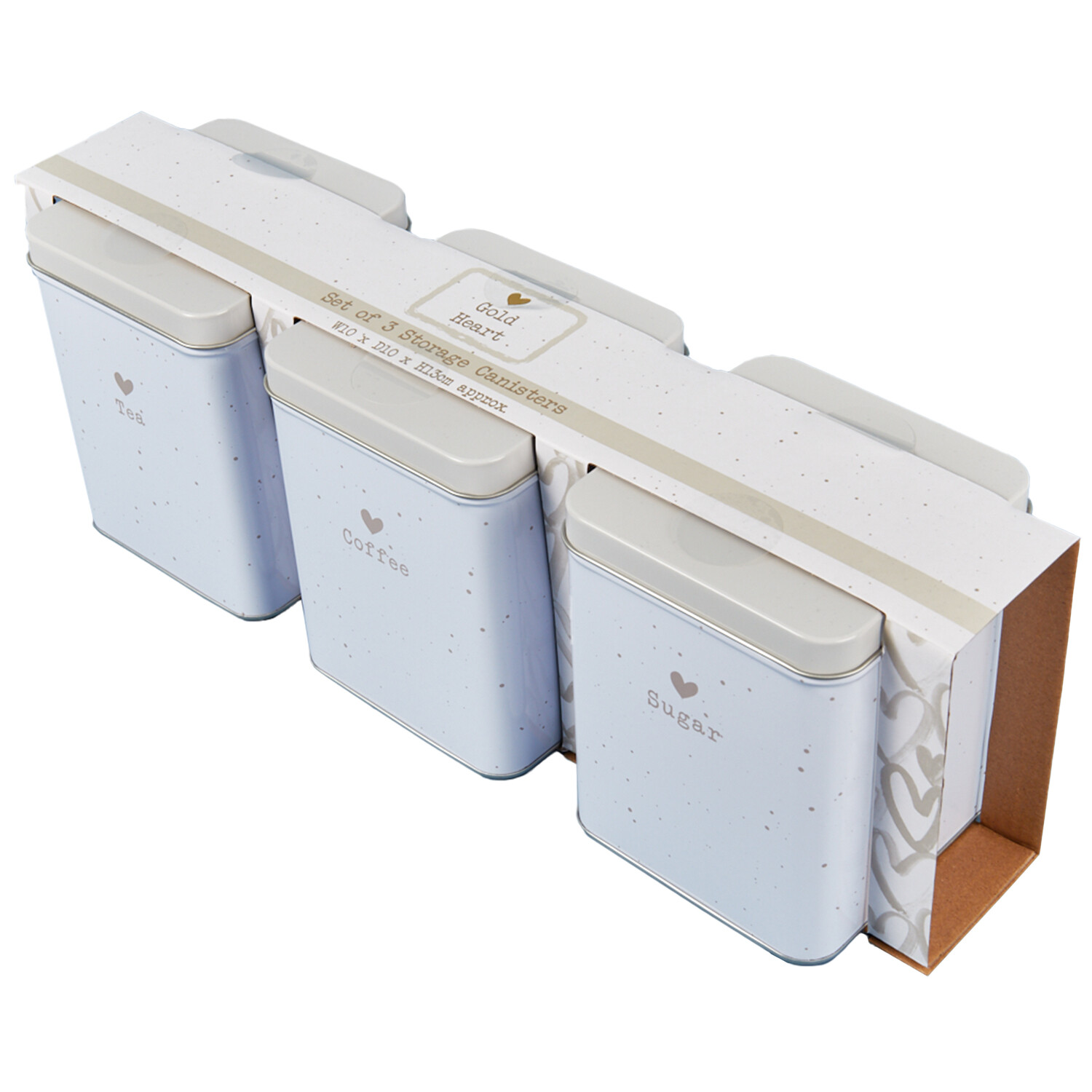 Set of 3 Gold Hearts Metal Tins - White Image 3