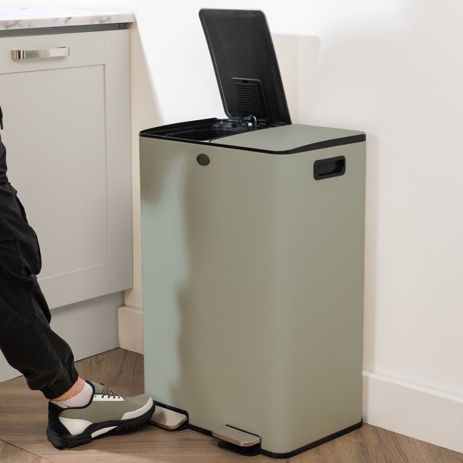 60L Double Recycling Pedal Bin Sage Green Image 4
