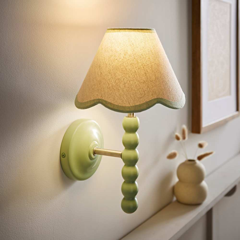ValueLights Trim Scallop Shade Green Bobbin LED Wall Light with Bulb 2 Pack Image 3