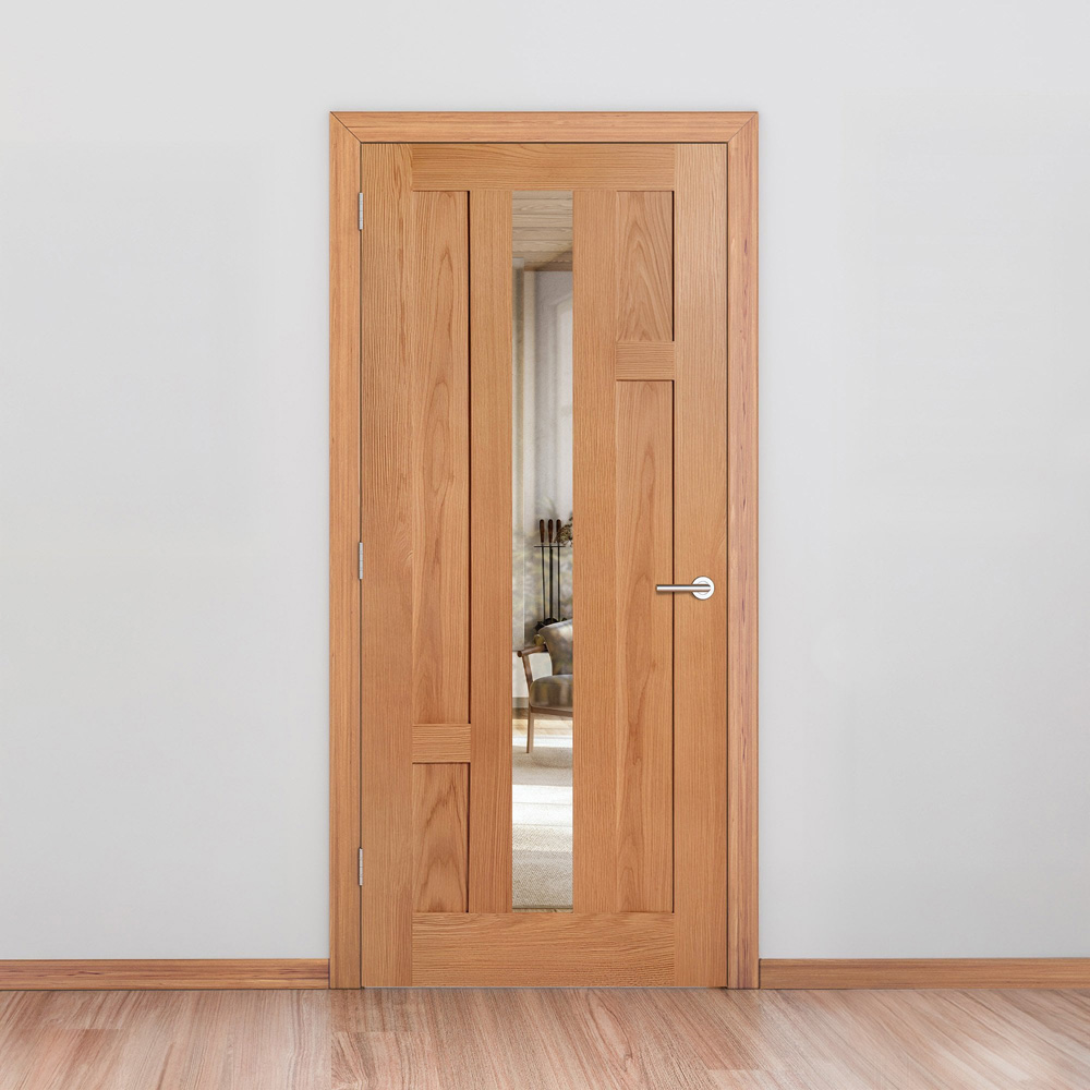 Stamford Oak Veneer Finished 4 Panel 1 Clear Glass Internal Door 1981 x 838 x 35mm Image 2