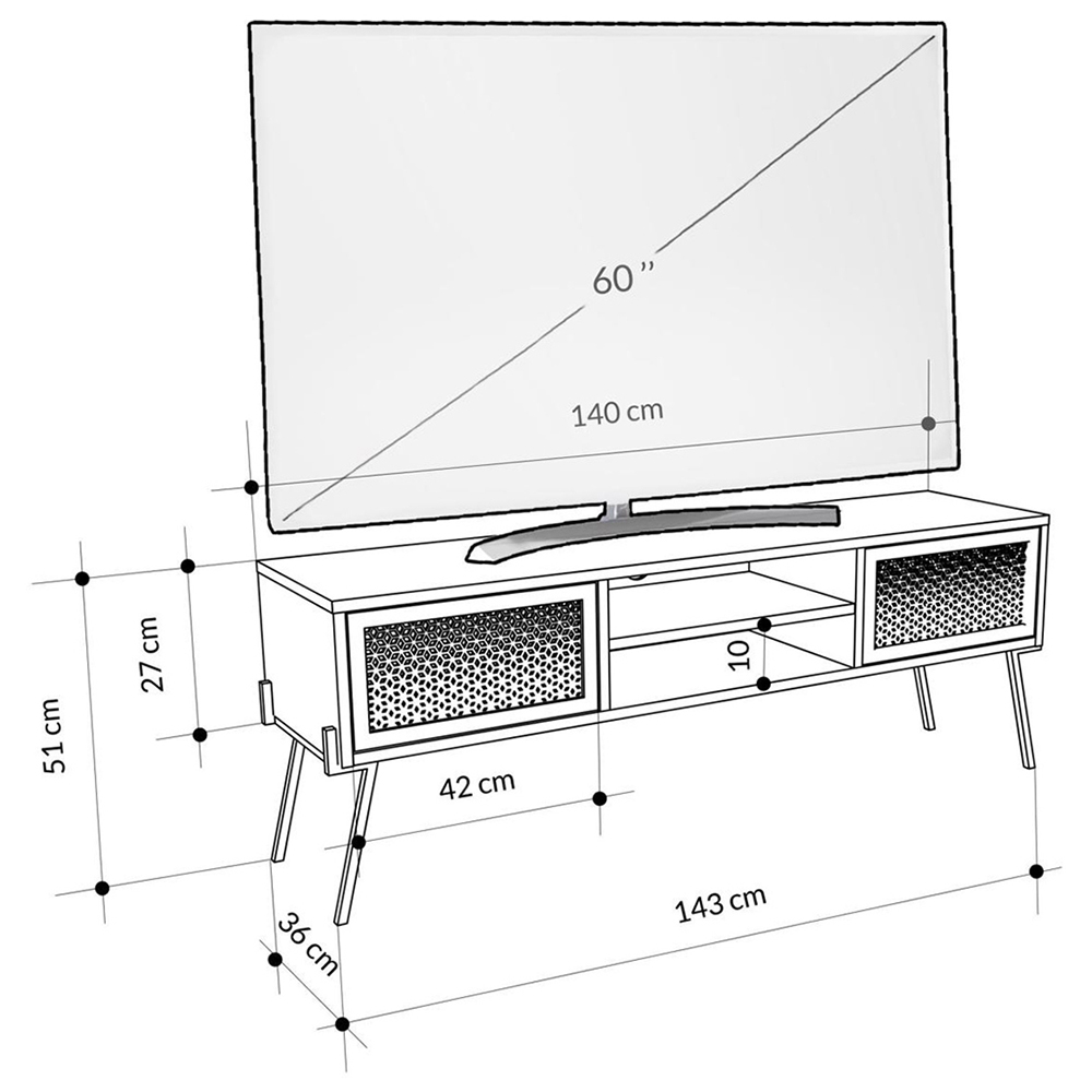 FWStyle Naive 2 Door 2 Shelf White Wide TV Unit Image 7