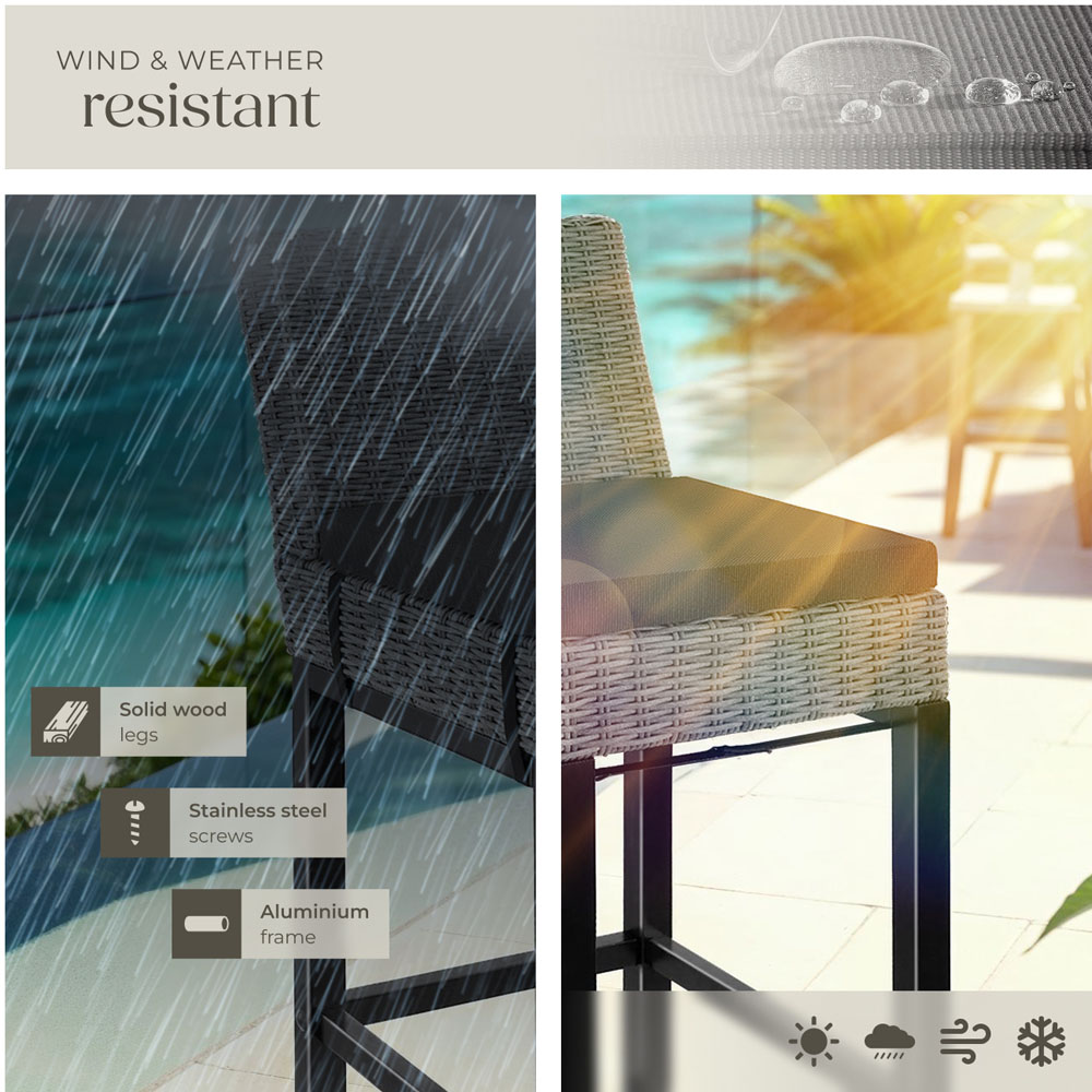 tectake Latina Grey Polyrattan and Aluminium Frame Bar Stool Image 7