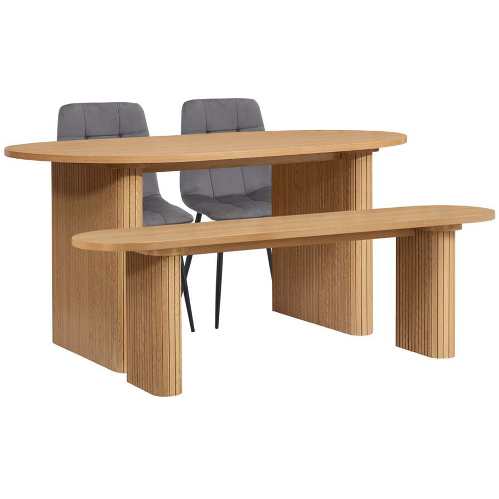 Birlea Axel 4 Seater Oval Fluted Dining Bench Set Oak and Grey Image 2