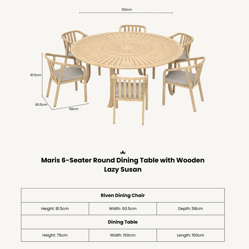 Royalcraft Maris 6 Seater Light Teak Acacia Wood Round Outdoor Bistro Set Image 8