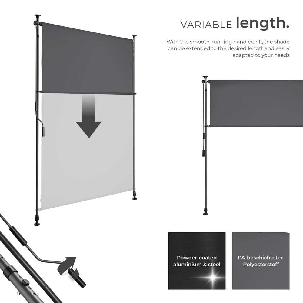tectake Taija Dark Grey Retractable Awning with Hand Crank 3.1 x 1.08m Image 3
