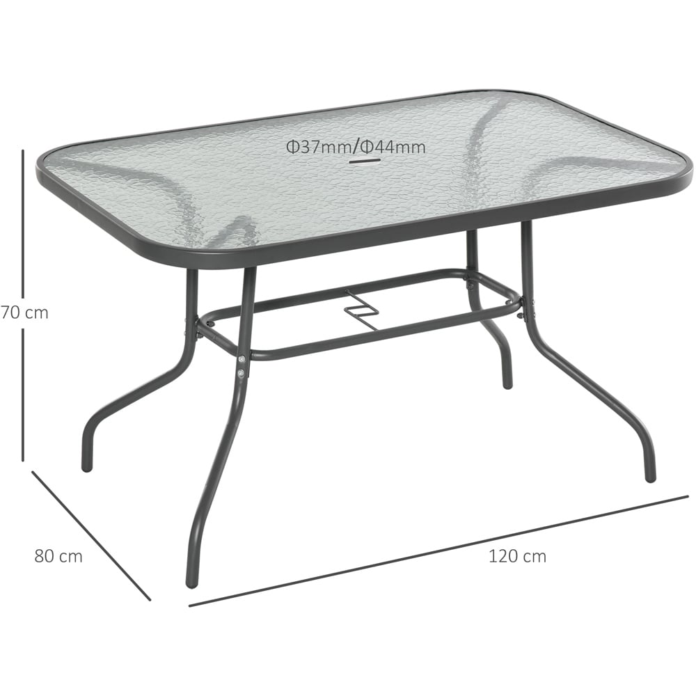 Outsunny Grey Glass Top Curved Metal Garden Table with Parasol Hole Image 8