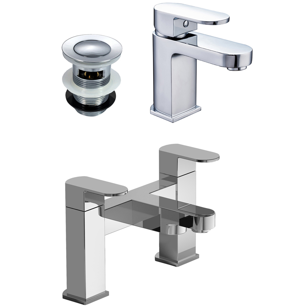 Nes Home Kento Chrome Cloakroom Basin Mono and Bath Filler with Mixer Tap Set Image 1