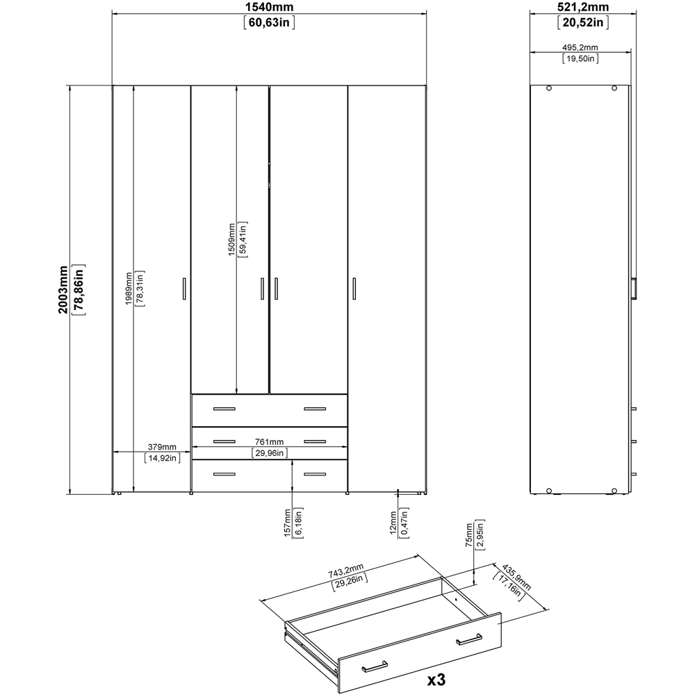 Florence Space 4 Door 3 Drawer Oak Wardrobe Image 7