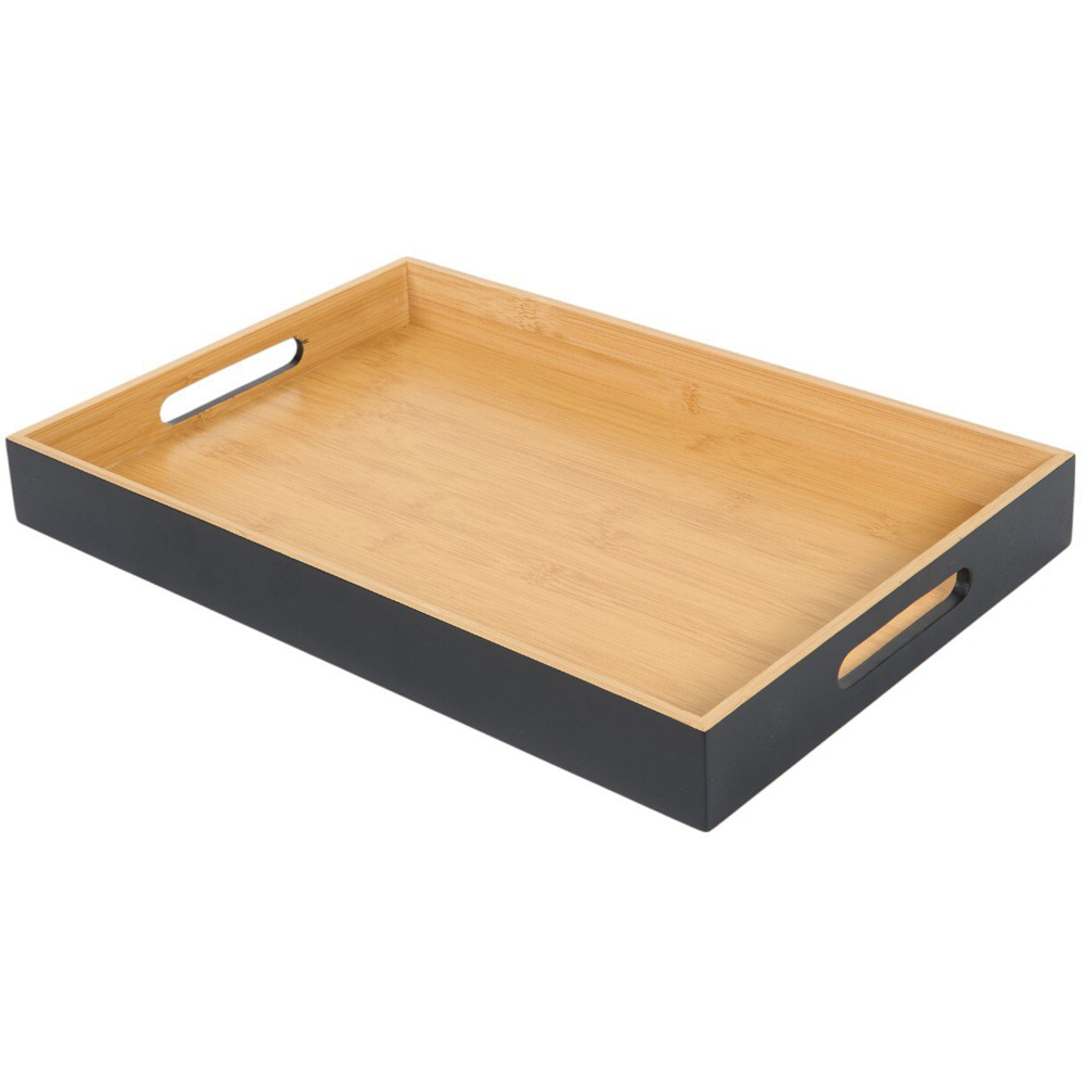 Black Large Bamboo Tray Black Image 1