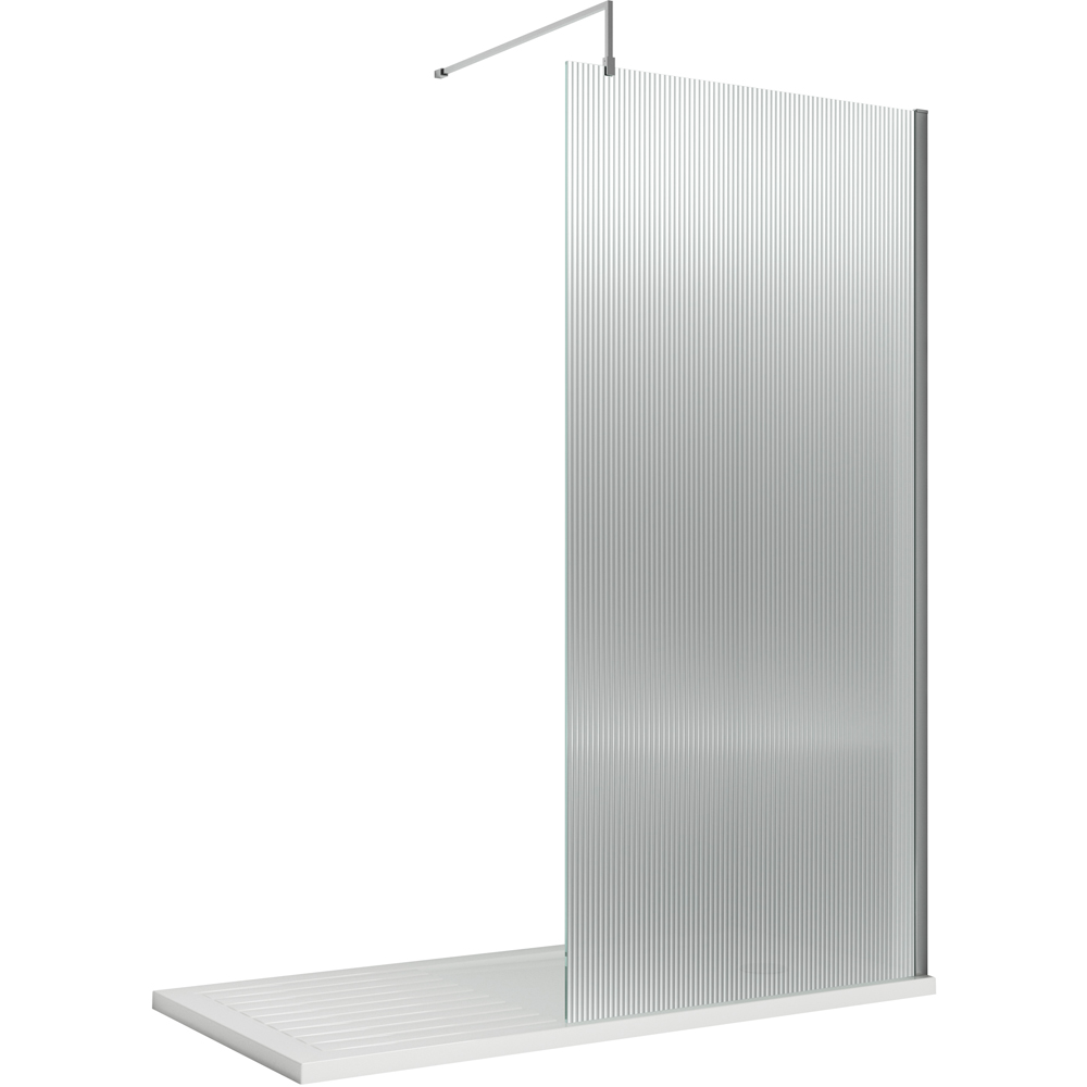 nuie Chrome Fluted Wetroom Screen with Support Bar 1850 x 900mm Image 1