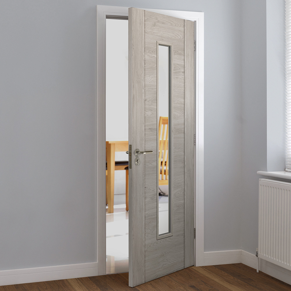 JB Kind Alabama Light Grey Glazed Laminated Internal Door 1981 x 762mm Image 2