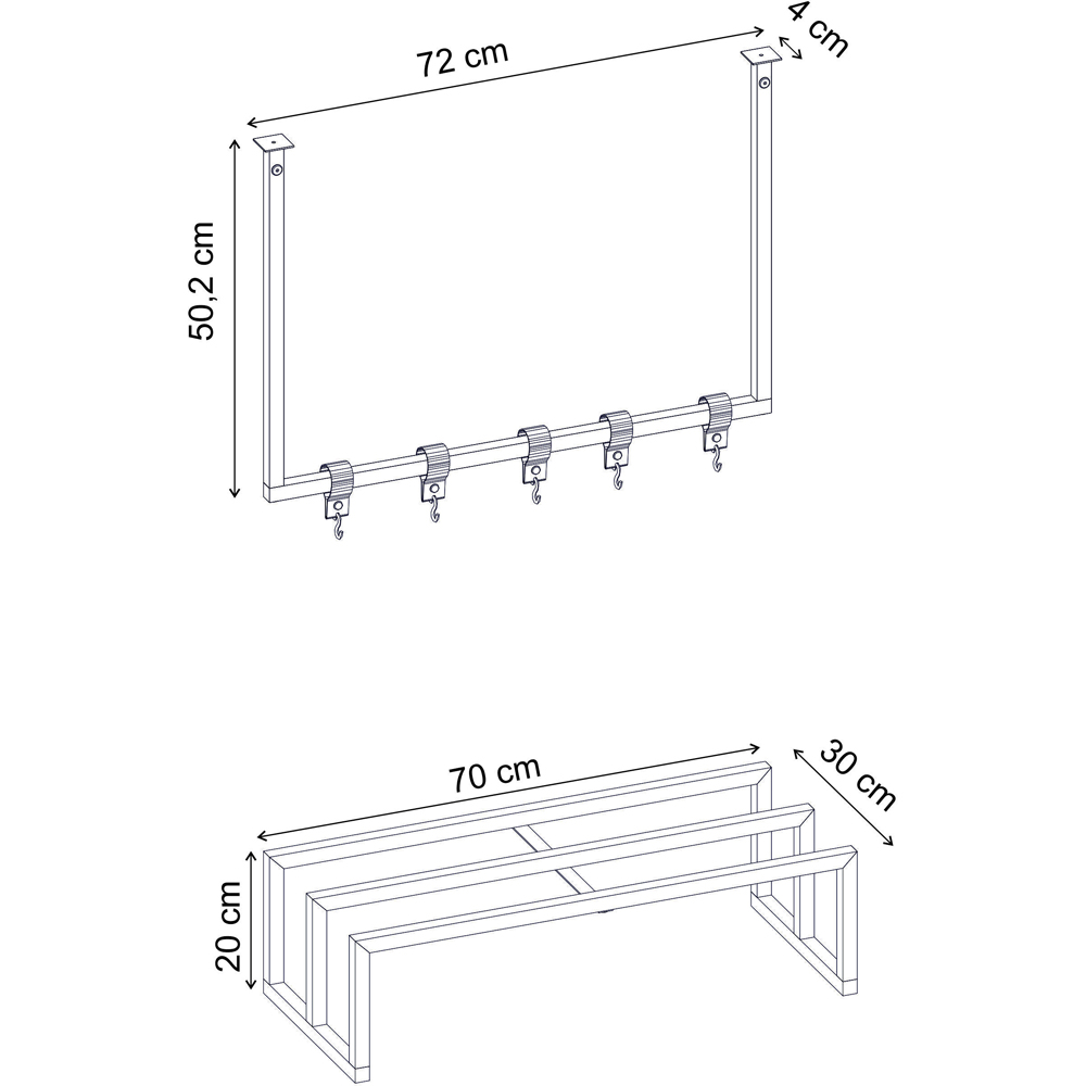 Decortie Roya Black Shoe Rack and Hook Rail Hall Set Image 7