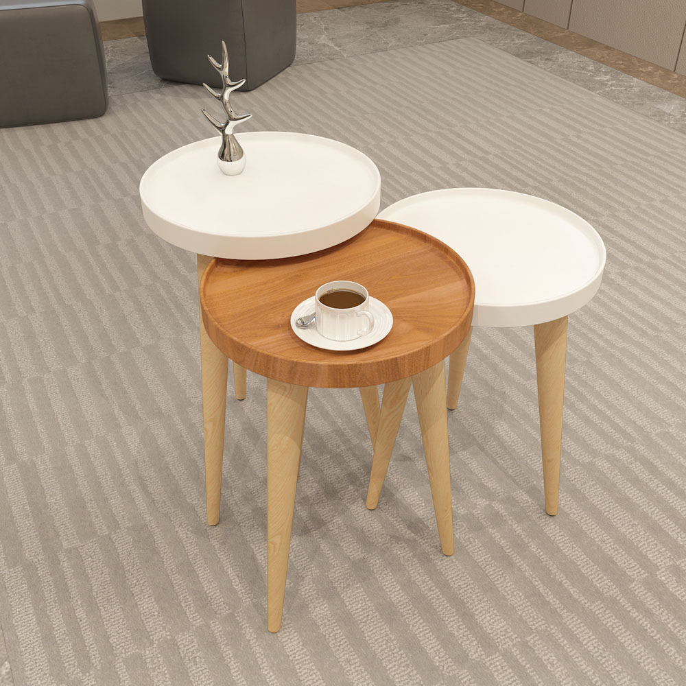 Decorotika Piscina White and Walnut Nest of Coffee Tables Set of 3 Image 3