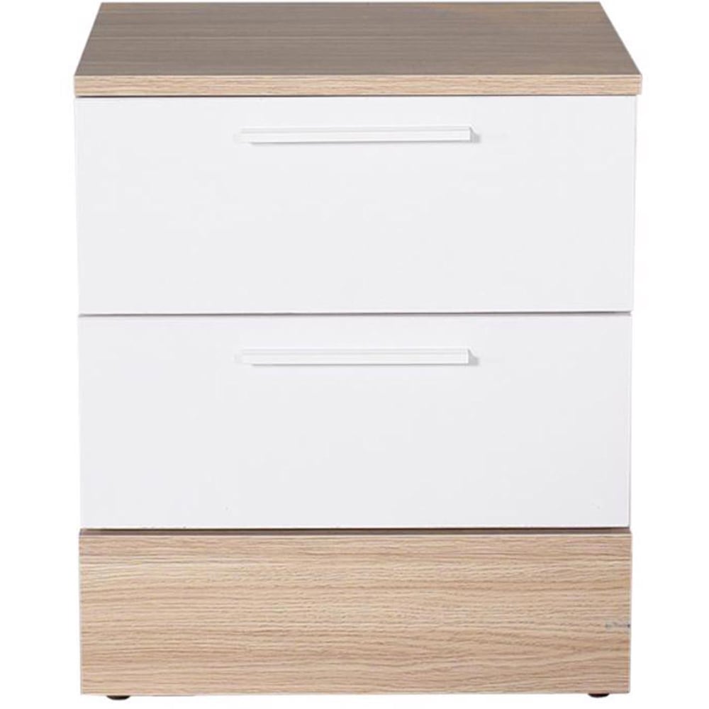 FWStyle 2 Drawer Oak and White Bedside Table Image 3