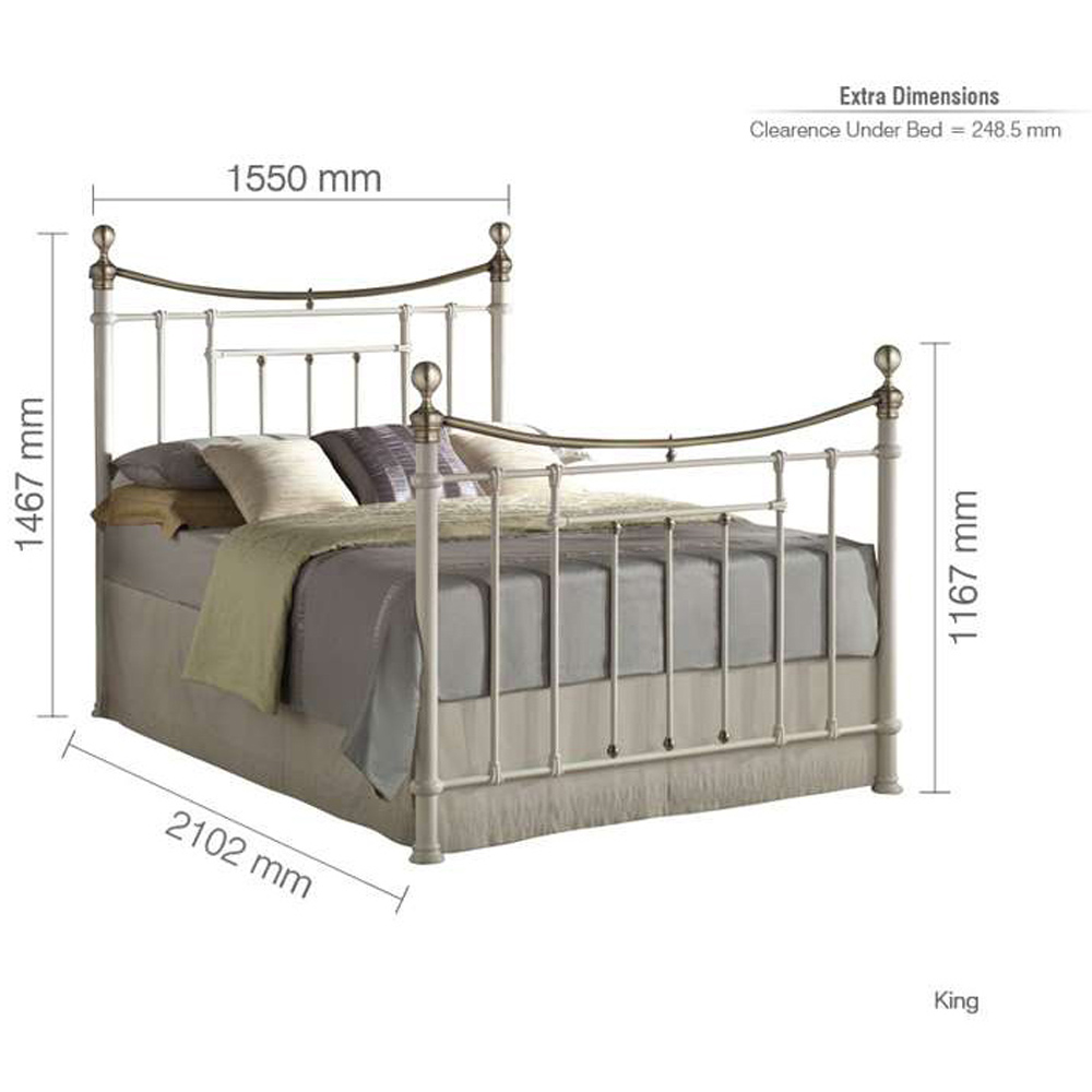 Bronte King Size Cream and Antique Brass Metal Bed Frame Image 5