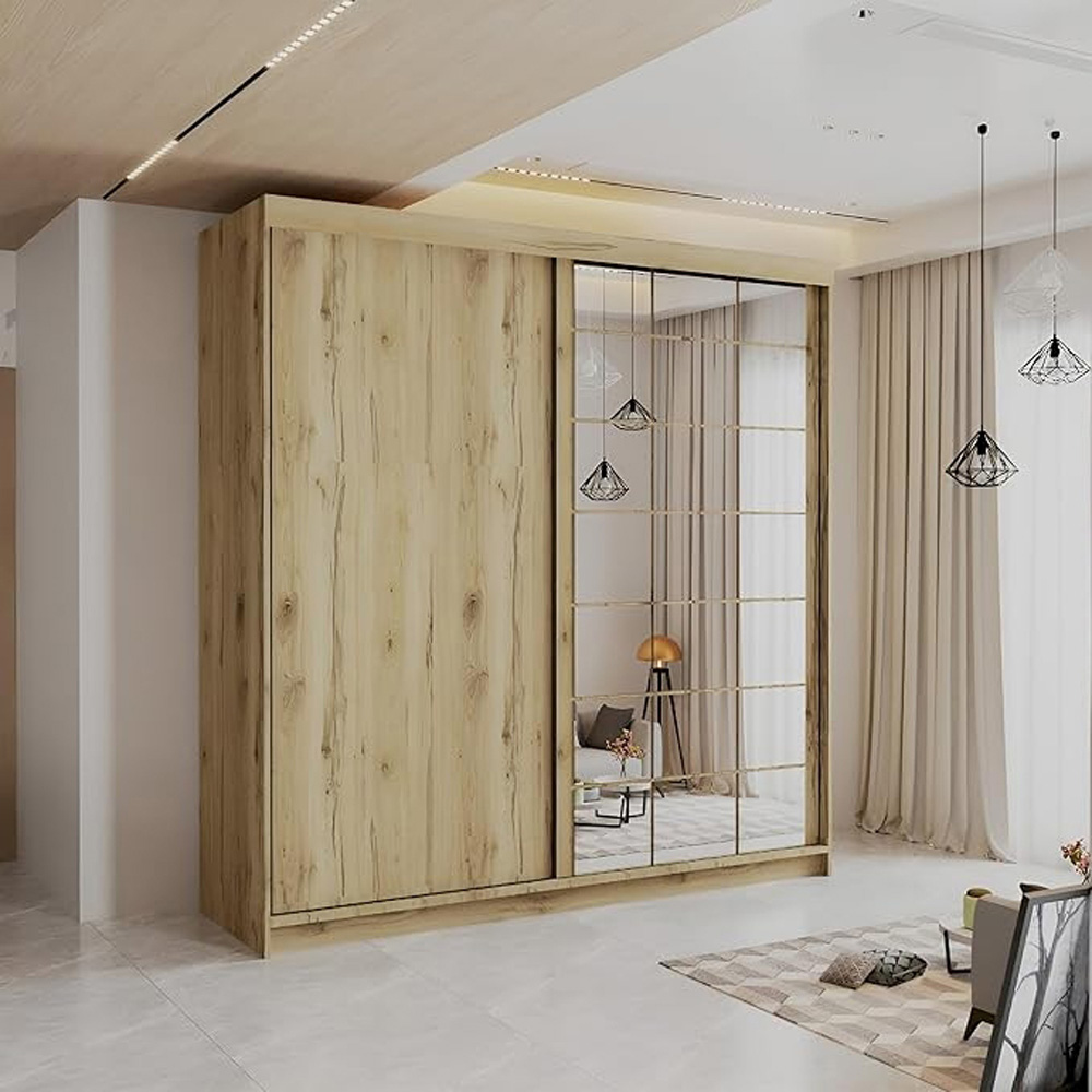 Sliding Wardrobes 4U 2 Sliding Door Oak Modern Grid Mirrored Wardrobe Image 3