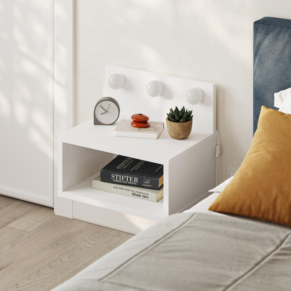 Decortie Treo 2 Shelf White LED Wall-Mounted Bedside Table Image 6