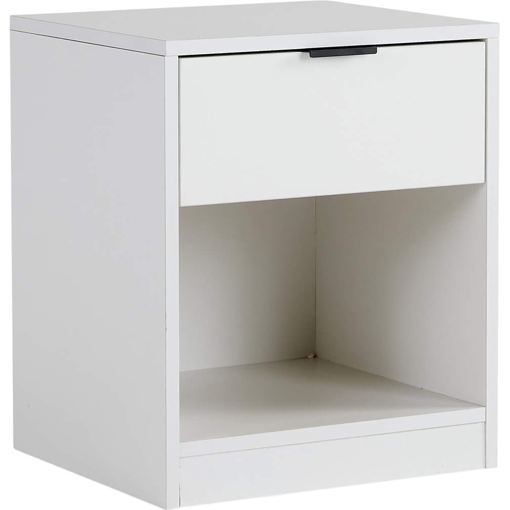 Home Source Phoenix Single Drawer Single Shelf White Bedside Table Image 2