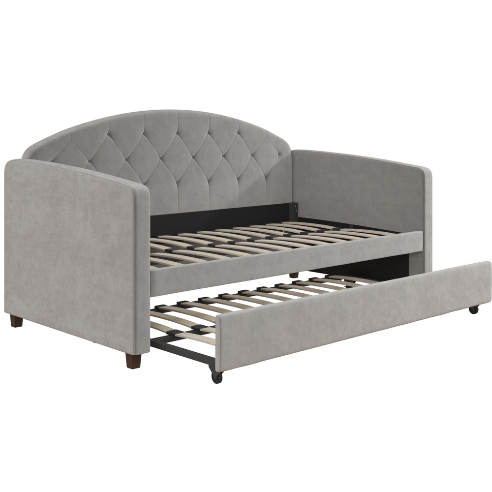 Dorel Aspen Light Grey Velvet Daybed with Trundle Image 4