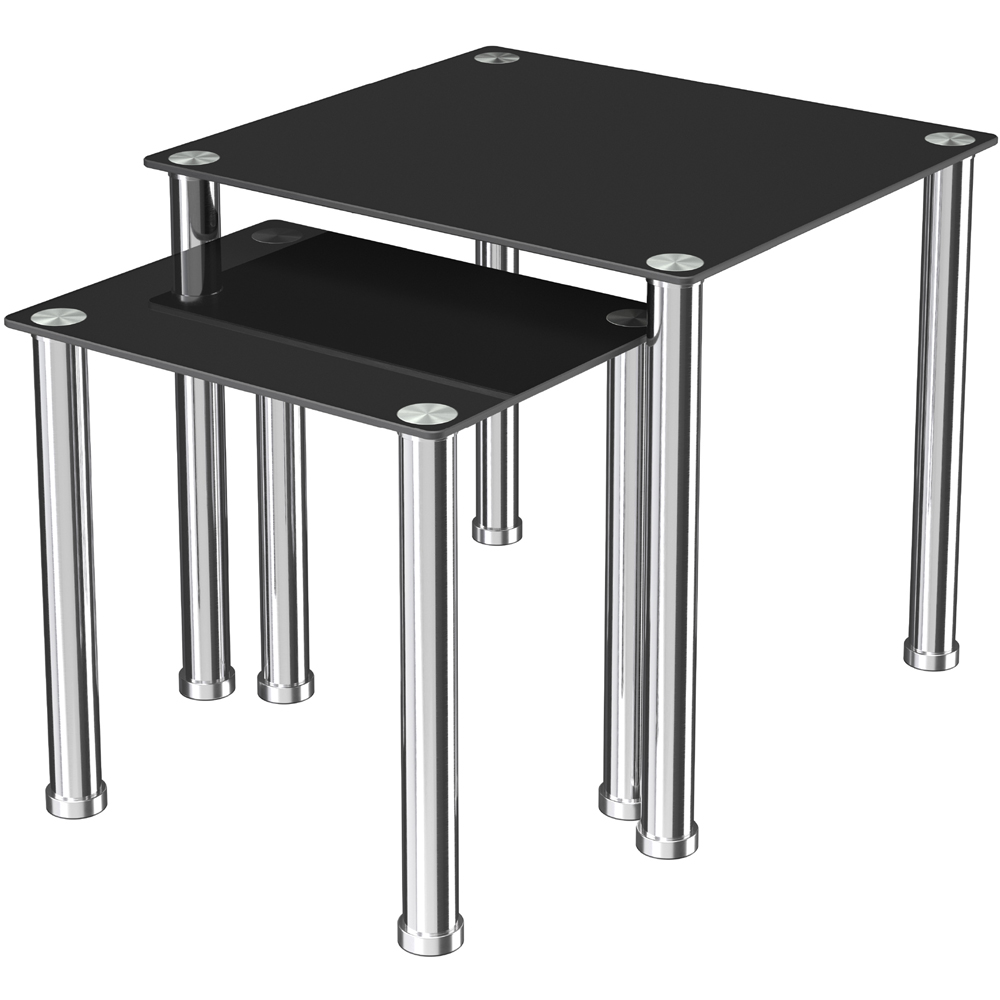 AVF Black Glass and Chrome Nest of Tables Set of 2 Image 2