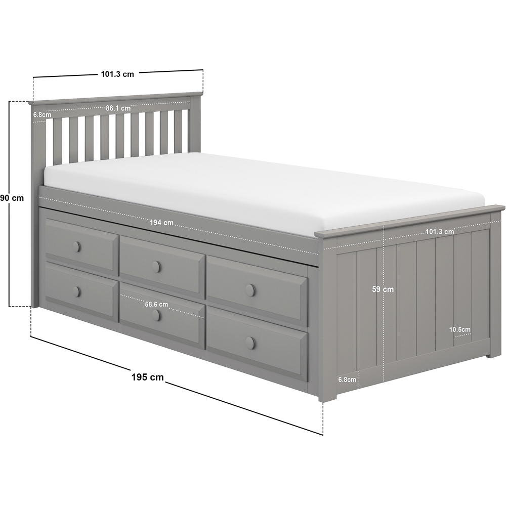 Flair Montana Captain's Single Grey 3 Drawer Wooden Guest Bed with Trundle Image 8