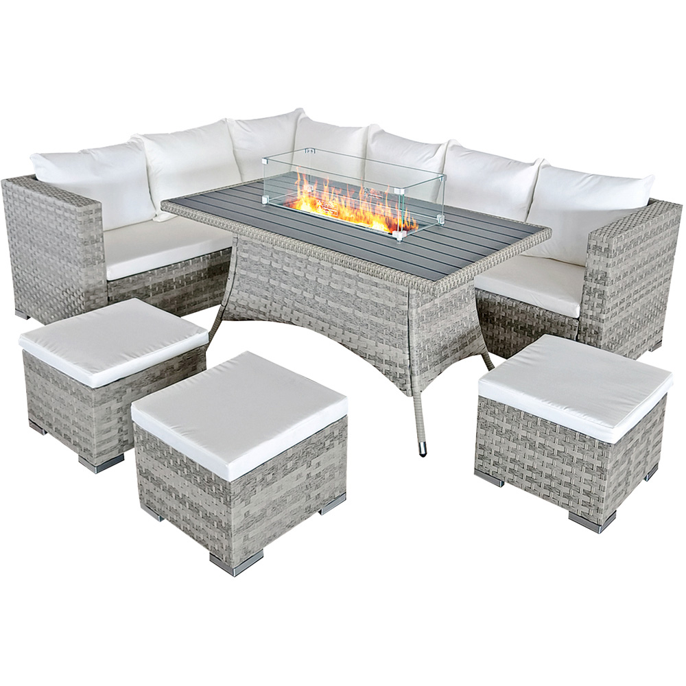 Oseasons Acorn 9 Seater Dove Grey Rattan Corner Sofa Set with Firepit Image 2
