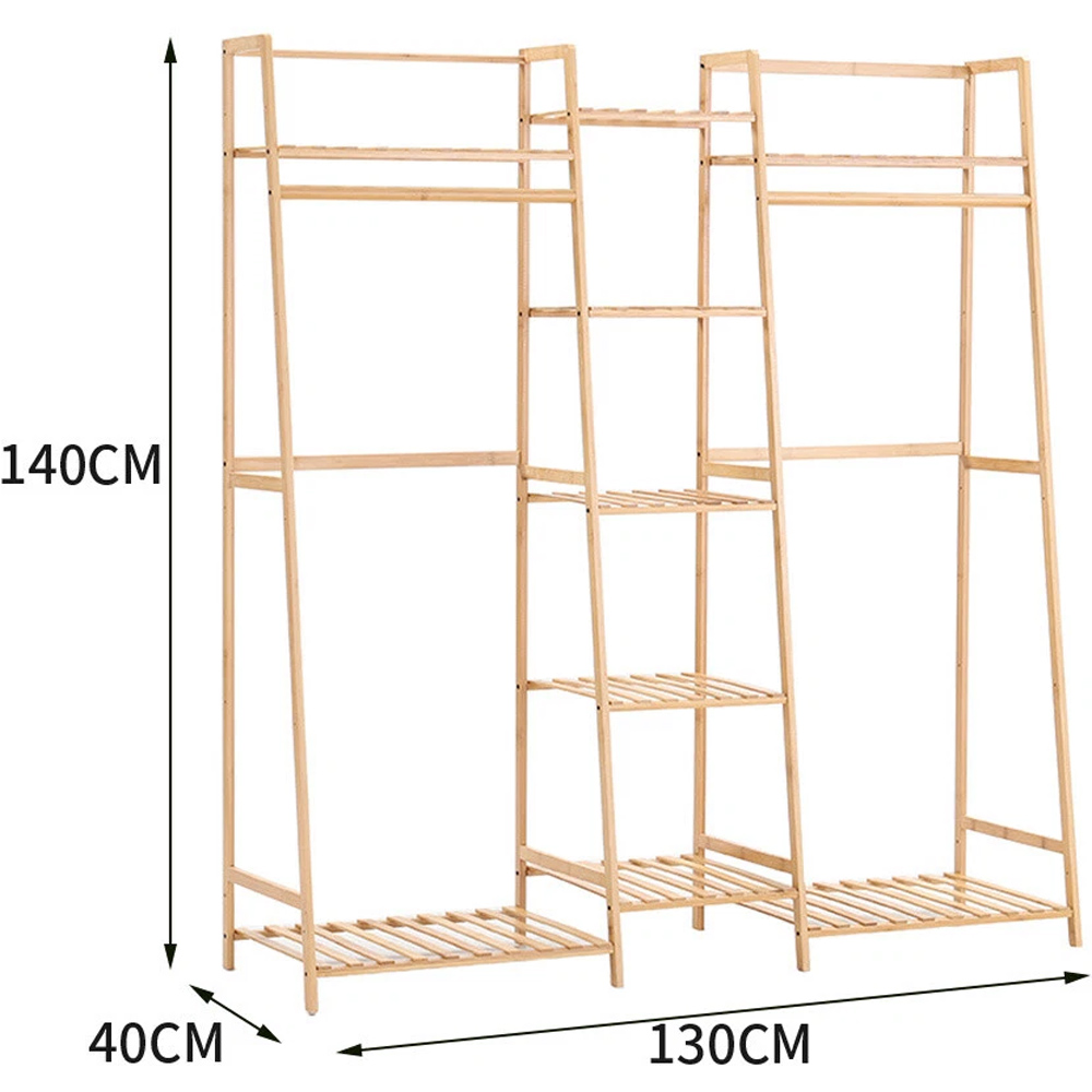 Modcraft 7 Shelf Natural Heavy Duty Bamboo Clothes Rail Rack Image 4