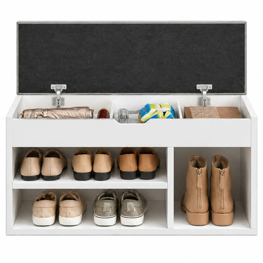 Modcraft 3 Shelf White Shoe Storage Bench with Cushion Image 5