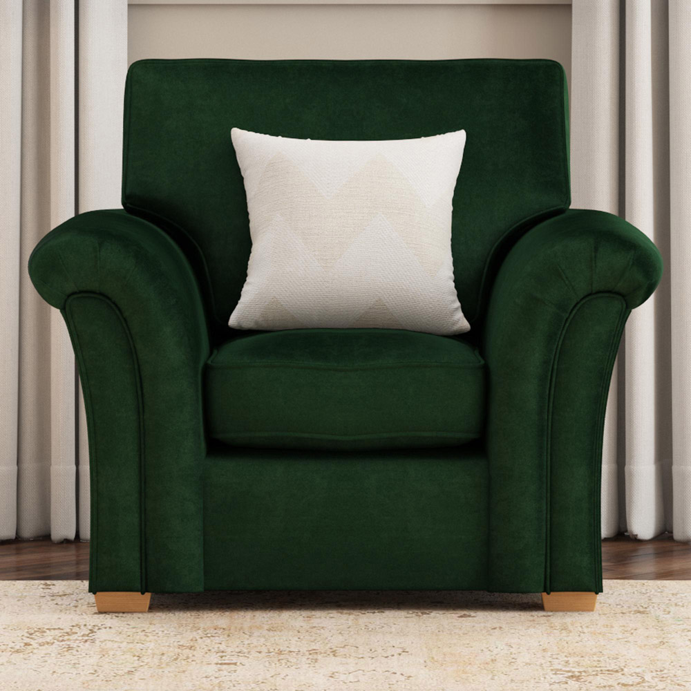 Castleacre Forest Green Plush Velvet Fixed Back Armchair Image 5
