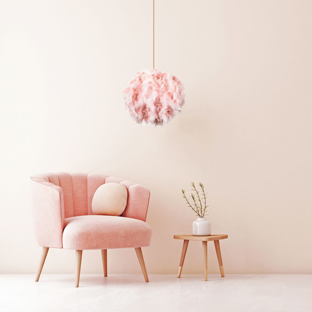 Happy Homewares Small Pink Feather Decorated Pendant Shade Image 2