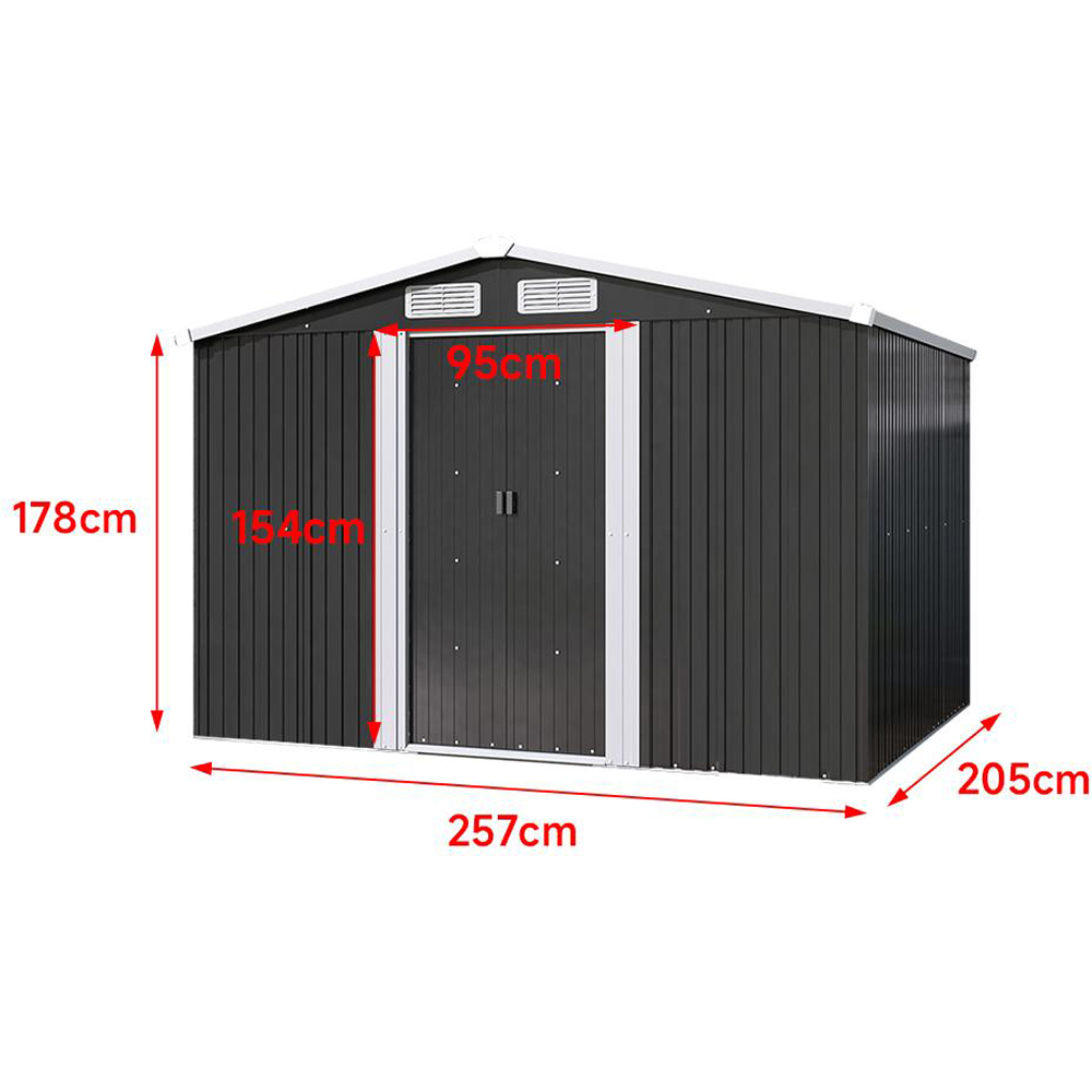 Living and Home 8.1 x 6.4ft Black Dual Sloped Roof Ventilated Metal Tool Storage Shed Image 9