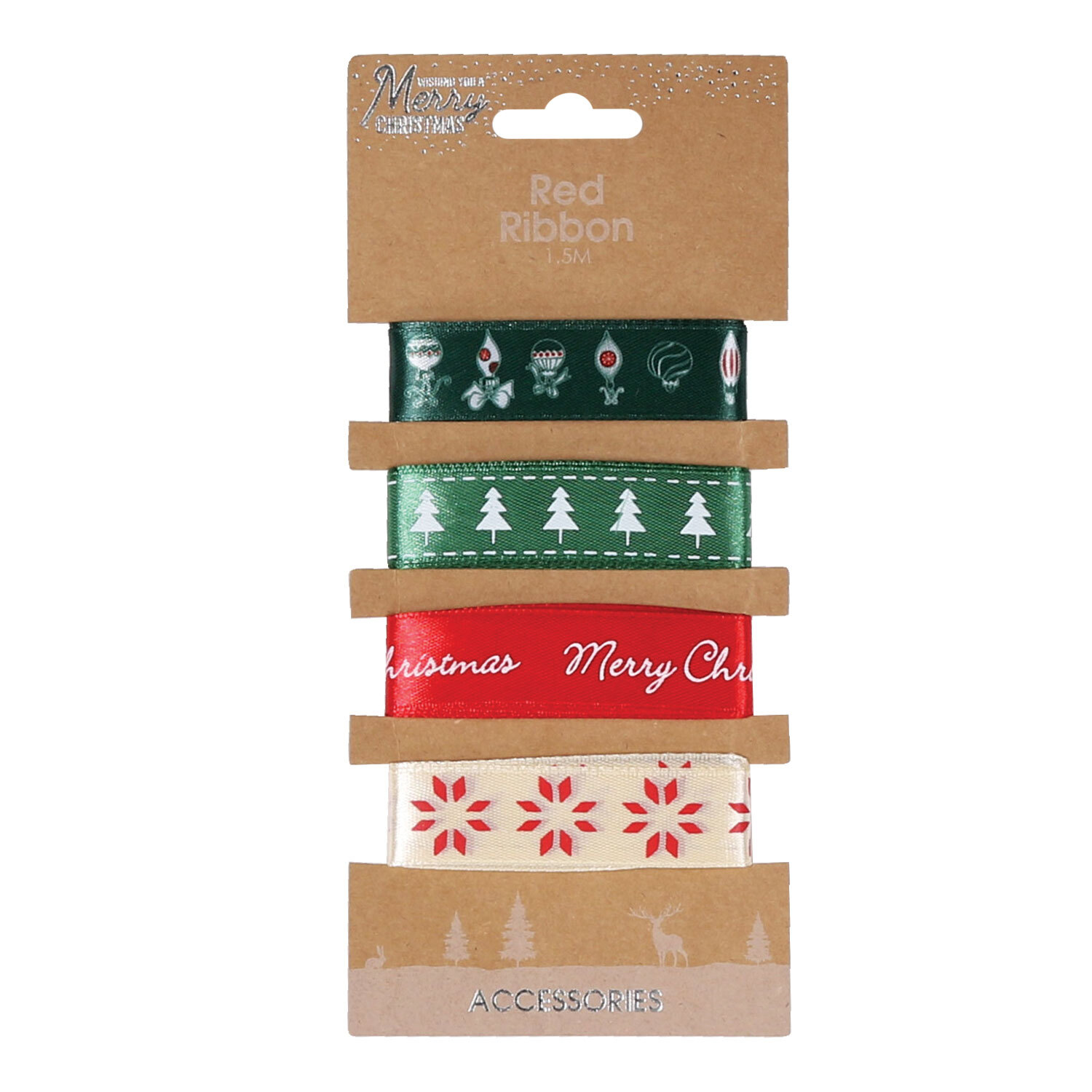 Pack of Four Red Christmas Ribbons Image 2