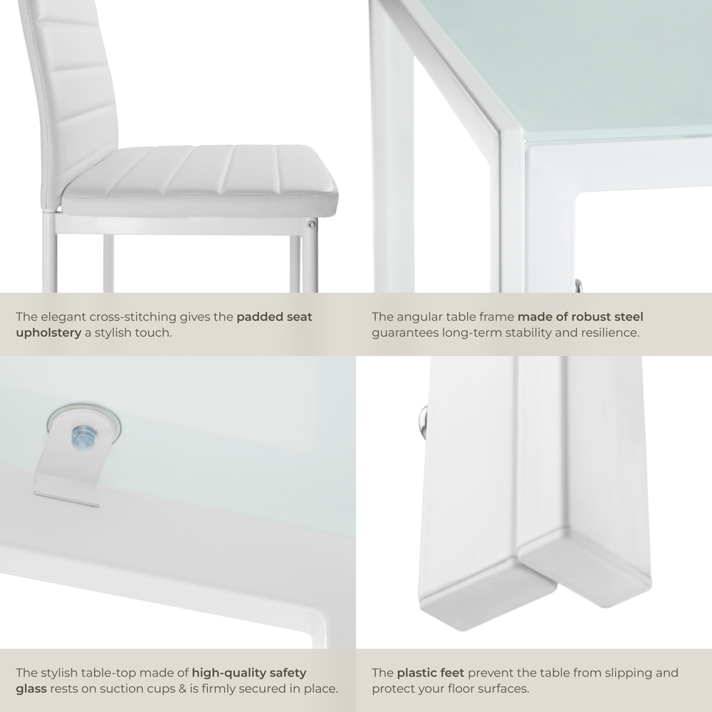 tectake Berlin 4 Seater White Faux Leather Dining Table Set Image 6