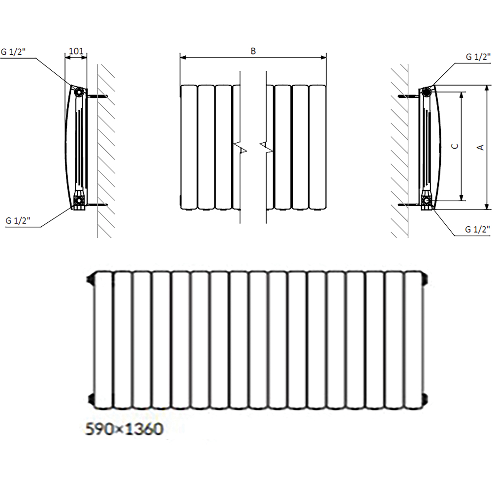 Terma Bergamo 6530BTU Matt White 17 Section Radiator 590 x 1360mm Image 9