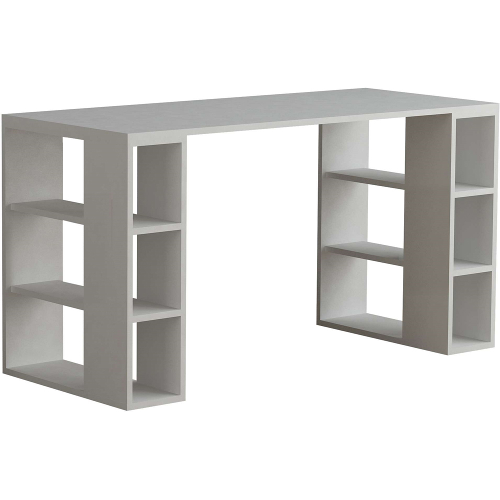 Decortie Colmar 6 Shelf Modern Desk with Bookshelf White Image 2