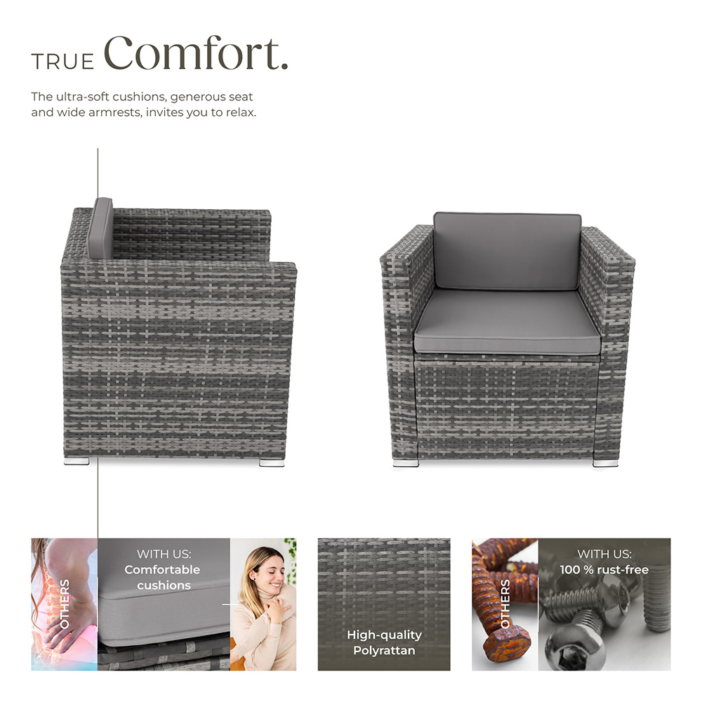 tectake Lignano Grey Rattan Garden Armchair with Seat and Back Cushions Image 2