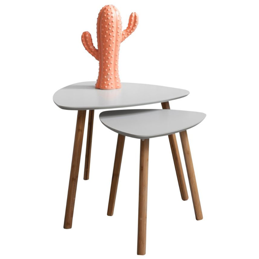 Noa and Nani Malme Silk Grey and Natural Pine Nest of Tables Set of 2 Image 2