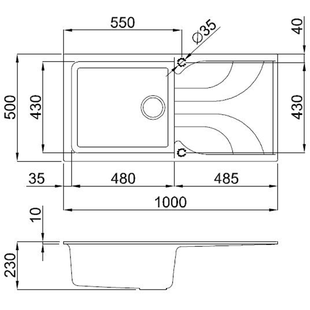 Reginox Ego 480 B Black Single Granite Sink 500 x 1000mm Image 3