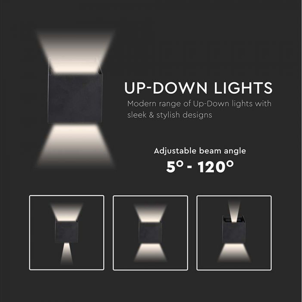 V-TAC Black Square Up and Down Warm White LED Outdoor Wall Light Image 8