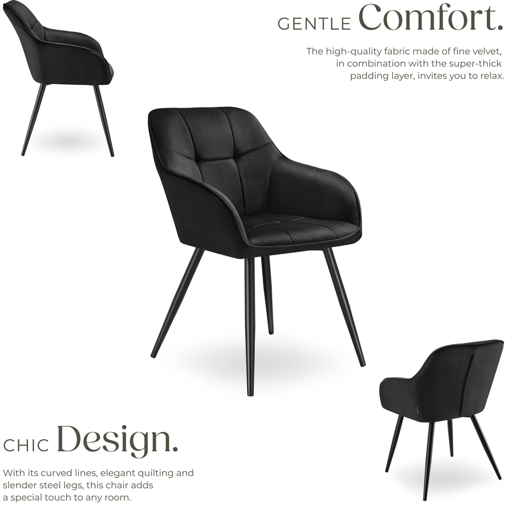 tectake Marilyn Set of 6 Black Quilted Velvet Dining Chair Image 3