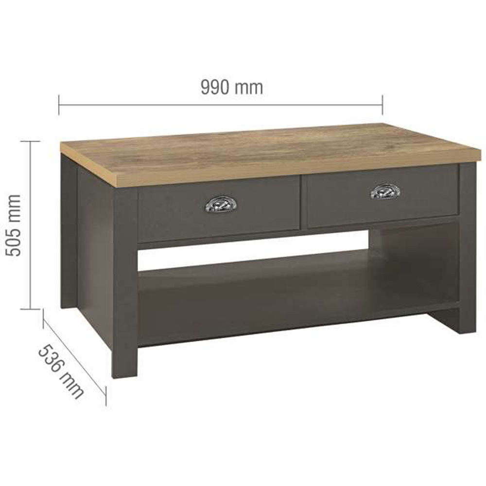 Birlea Highgate 2 Drawer Single Shelf Dark Grey and Oak Coffee Table Image 9