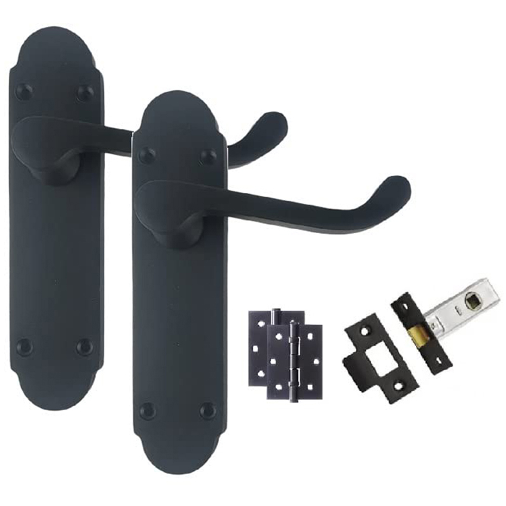 Golden Grace Matt Black Victorian Scroll Latch Door Handle Pair 168 x 40mm 5 Pack Image 2
