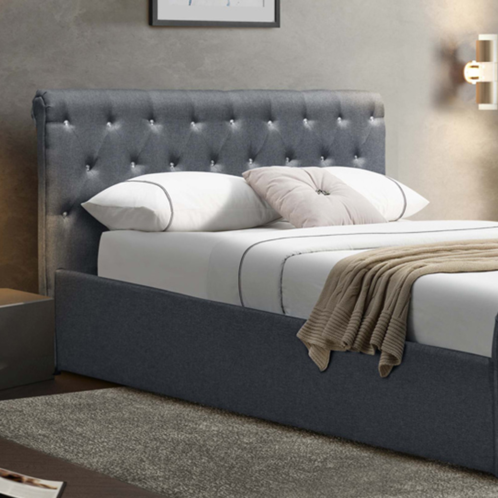 Brooklyn Chesterfield Double Grey Linen Diamante Sleigh Bed Frame Image 2